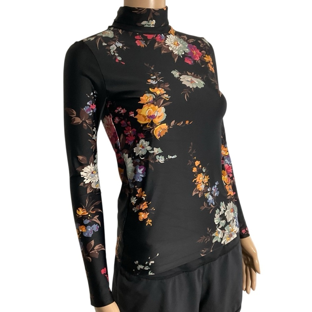 Twin Fantasy Black Floral Mock Neck Long Sleeve Top XS Italian Fabric - Picture 3 of 9